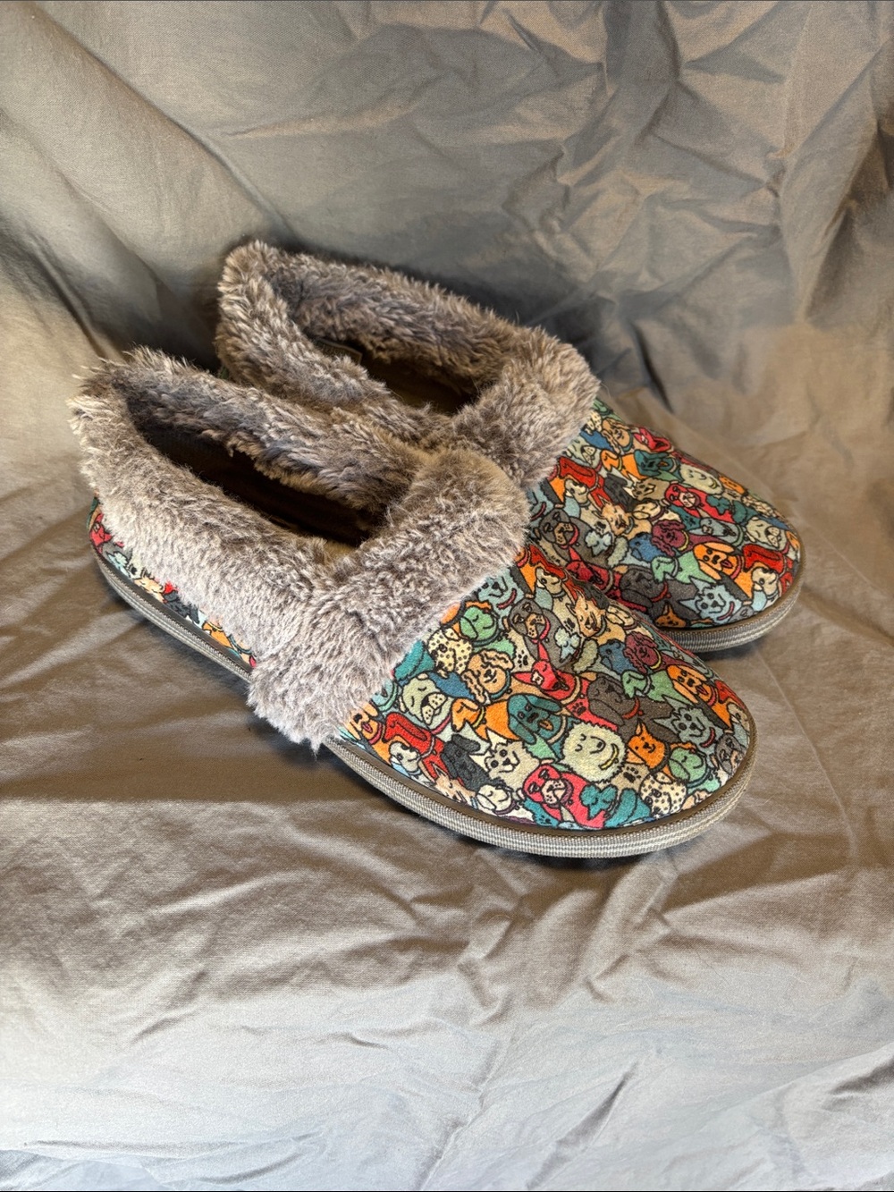 BOBS from Skechers Women's Multicolor Animal Print Faux-Fur Slip-On Slippers